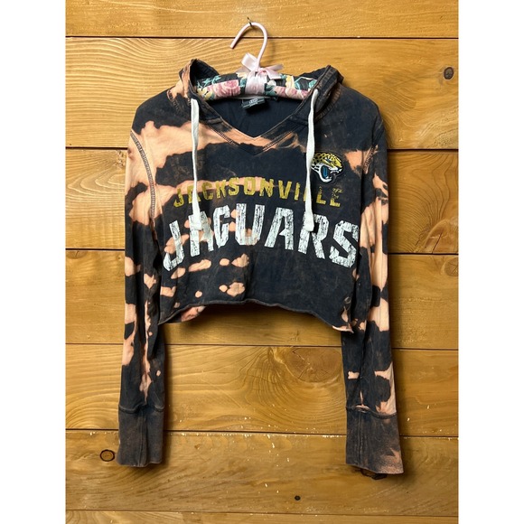 NFL Team Apparel Tops - Jacksonville Jaguars Womens Cropped Bleached Hoodie NFL Team Apparel‎ L Long SLV